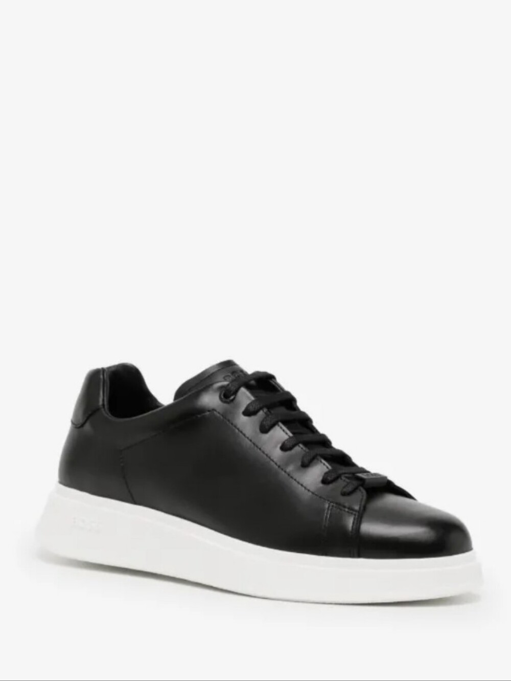 BOSS Black Leather Low-Top Sneaker with White Sole, Sz 44 / 10.5